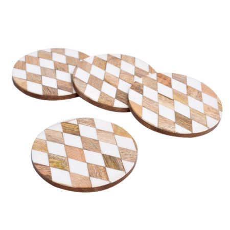 Wood and Resin Fashionable Geometry Coasters In Set of 4